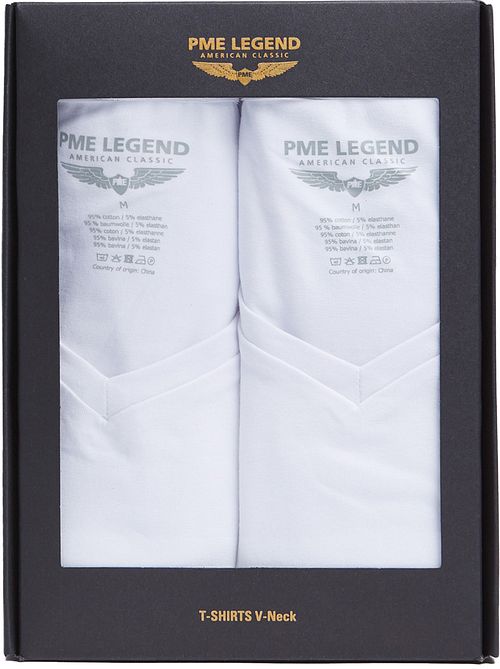 PME Legend Basic T-Shirt 2er Pack V-Ausschnitt Weiß Verpakking