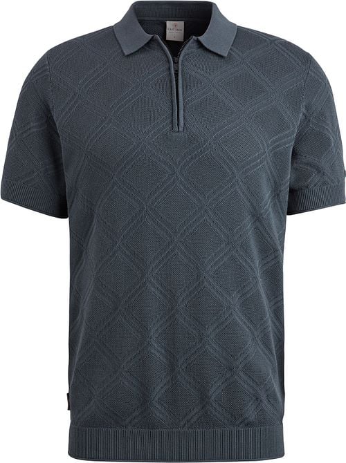 Cast Iron Knitted Half Zip Polo Shirt Structure Blue Product