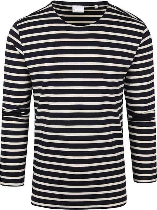 KnowledgeCotton Apparel Longsleeve T-shirt Strepen Donkerblauw Product