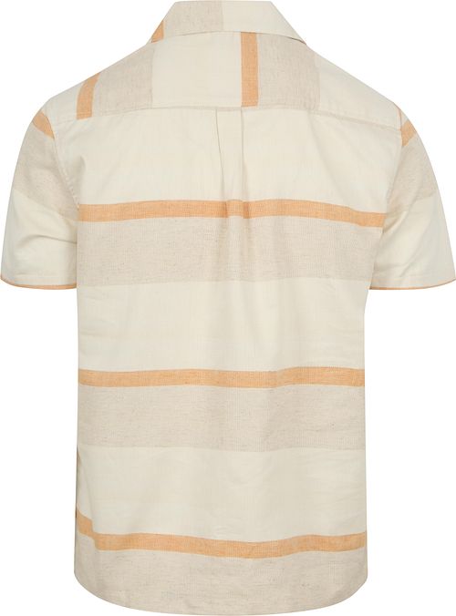 Anerkjendt Short Sleeve Hemd Leo Leinen Streifen Ecru Product / Achterkant