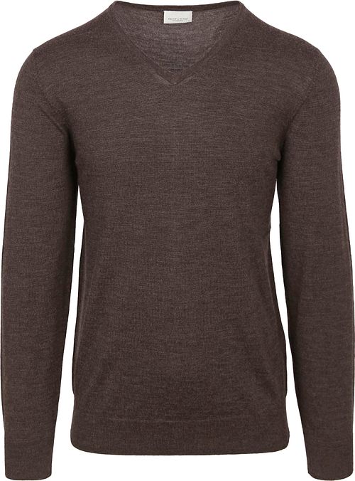 Profuomo Pullover V-Neck Merino Wool Dark Brown Product
