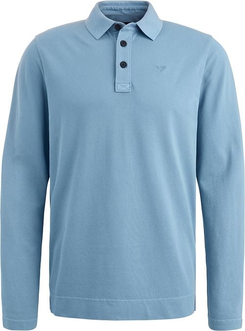PME Legend Long Sleeve Polo Shirt Garment Dye Piqué Blue Product