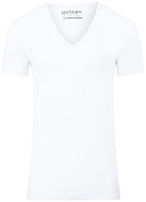 Garage Stretch Basic T-Shirt Weiss Tiefer V-Hals Product