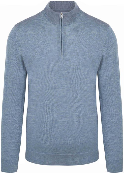 Profuomo Half Zip Pullover Merino Wool Melange Blue Product