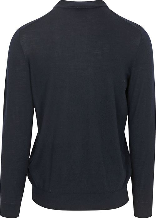 Profuomo Longsleeve Polo Shirt Merino Wool Navy Product / Achterkant