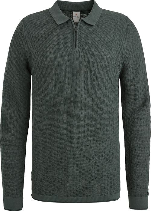 Cast Iron Long Sleeve Half Zip Poloshirt Struktur Grün Product