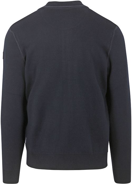 State Of Art Strickjacke Fine Contrast Wool Blend Navy Product / Achterkant
