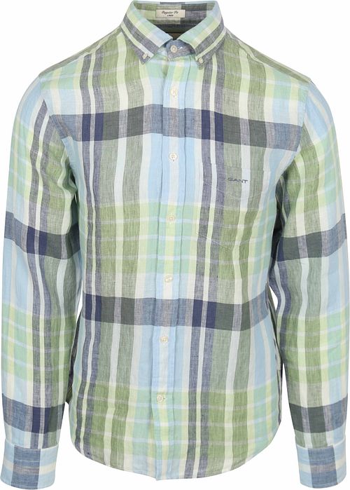 Gant Hemd Leinen Karos Blau Grün Product