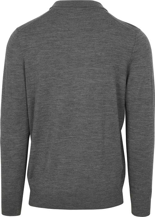 Profuomo Longsleeve Polo Shirt Merino Wool Grey Product / Achterkant