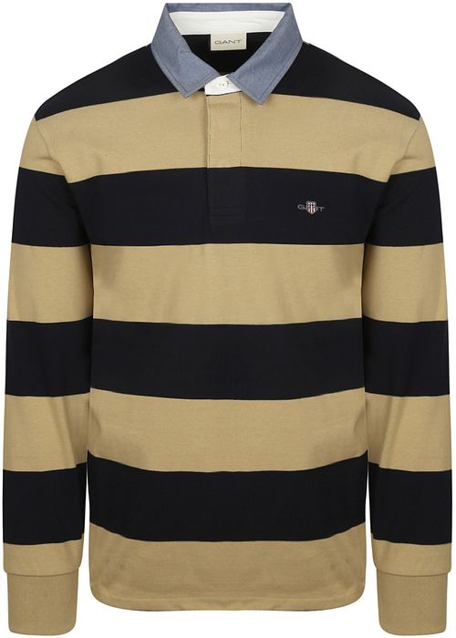 Gant Heavy Rugger Shield Langarm Poloshirt Streifen Navy Beige Product
