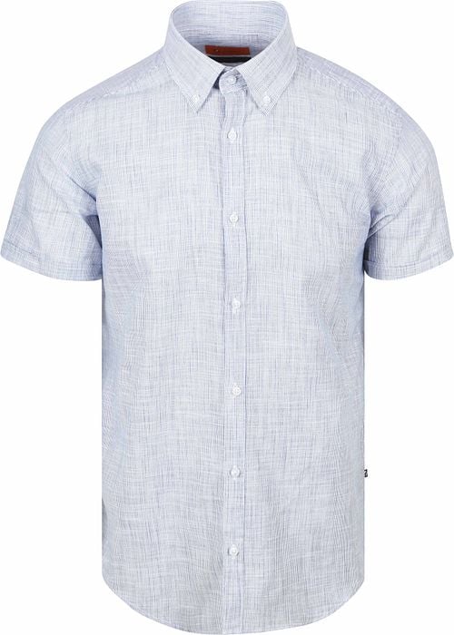 Suitable Short Sleeves Shirt Cotton Slub Stripes Blue Product