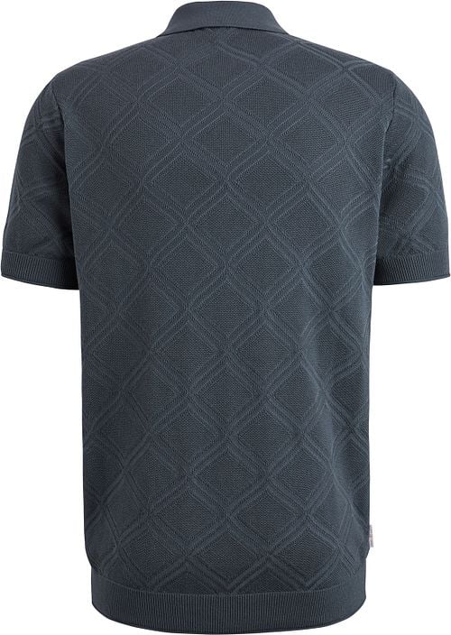 Cast Iron Knitted Half Zip Polo Shirt Structure Blue Product / Achterkant
