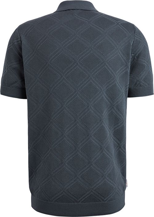 Cast Iron Knitted Half Zip Poloshirt Structure Bleu Product / Achterkant