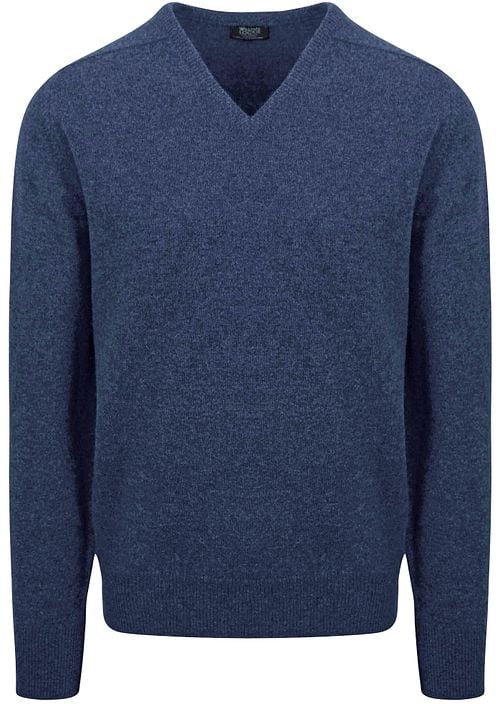 William Lockie Pullover Lambswool V-Neck Indigo Blue Product