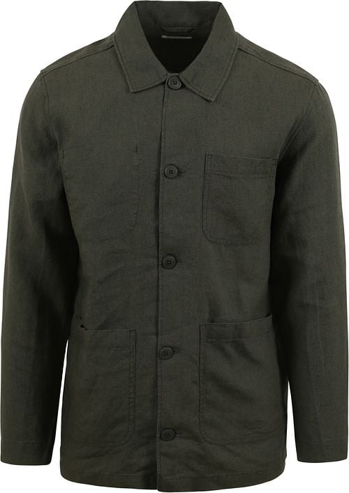 KnowledgeCotton Apparel Overshirt Linnen Donkergroen Product