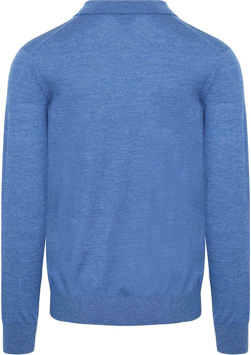 King Essentials The Robert Long Sleeve Polo Merino Bleu Mid Product / Achterkant