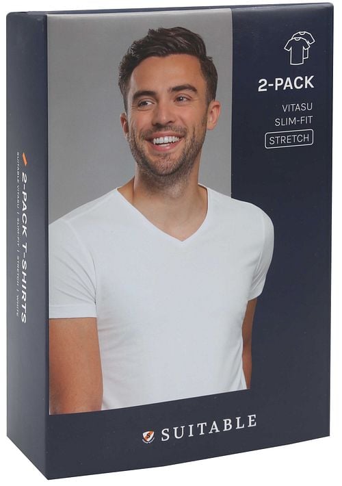 Suitable Vitasu T-Shirt V-Neck White 2-Pack Verpakking
