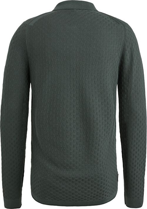 Cast Iron Long Sleeve Half Zip Polo Shirt Structure Green Product / Achterkant
