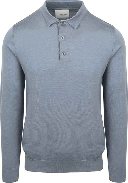 Profuomo Longsleeve Polo Shirt Merino Wool Blue