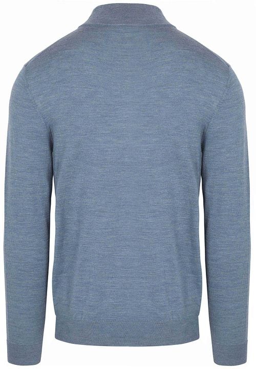 Profuomo Half Zip Pullover Merinowol Melange Blauw Product / Achterkant