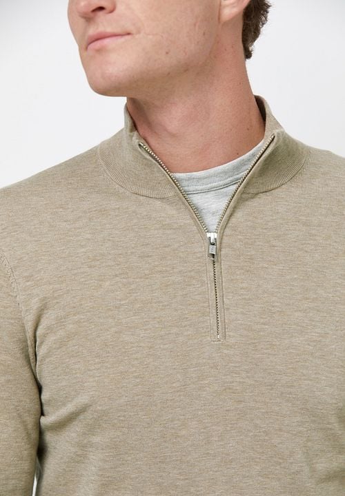 Profuomo Half Zip Pullover Luxury Beige Model / Detail