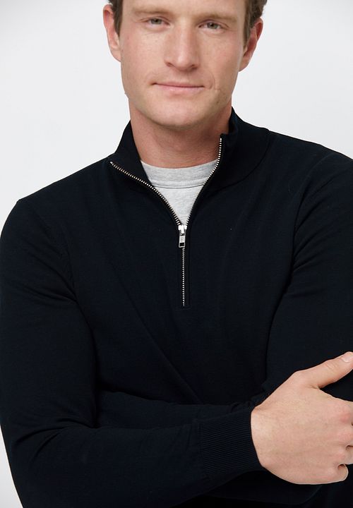 Profuomo Half Zip Pullover Luxury Navy Model / Detail
