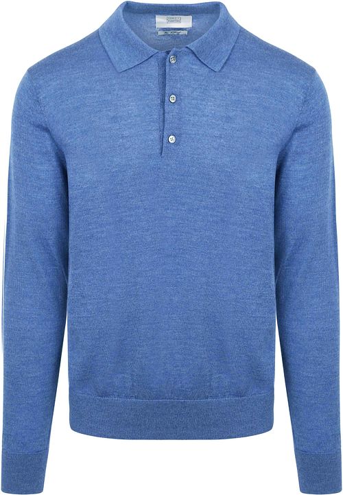 King Essentials The Robert Long Sleeve Polo Merino Bleu Mid Product