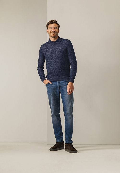 Pull State Of Art à col polo mélange bleu marine Model / Voorkant