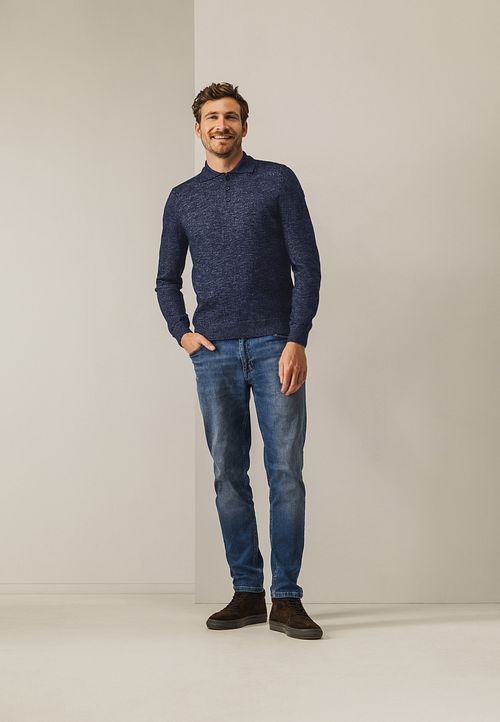 State Of Art Sweater Polo Collar Melange Navy Model / Voorkant