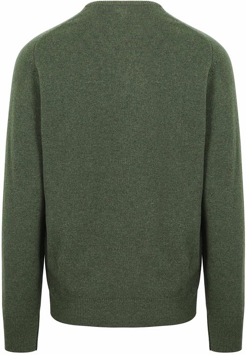 William Lockie Pullover Lamwolle V-Ausschnitt Olivgrün Product / Achterkant