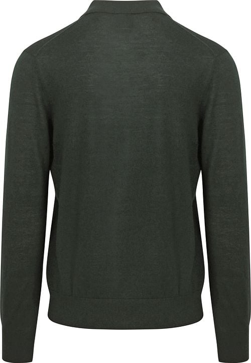 King Essentials The Robert Long Sleeve Poloshirt Merino Donkergroen Product / Achterkant