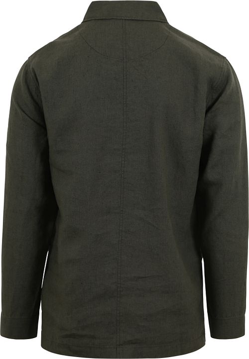 KnowledgeCotton Apparel Überhemd Leinen Dunkelgrün Product / Achterkant