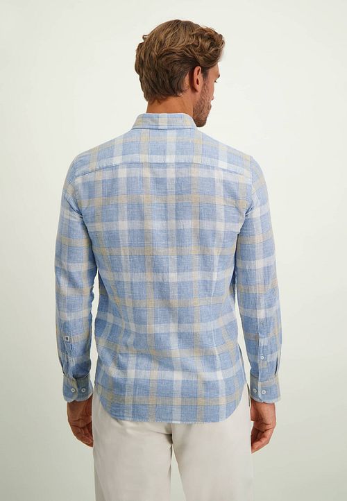 State Of Art Shirt Linen Print Checks Blue Model / Achterkant