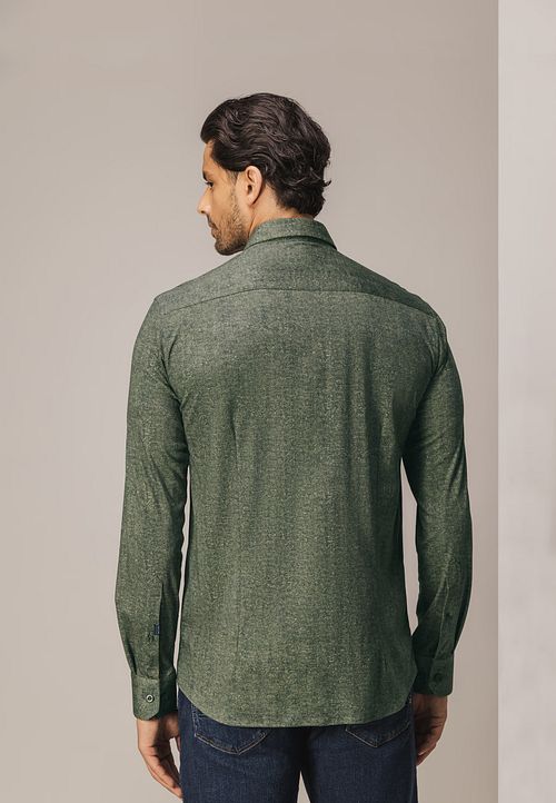 State of Art Chemise Jersey Herringbone Verte Model / Achterkant