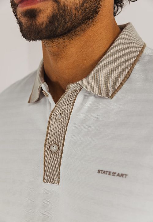 State of Art Poloshirt Jersey Structured Stripe White Model / Detail