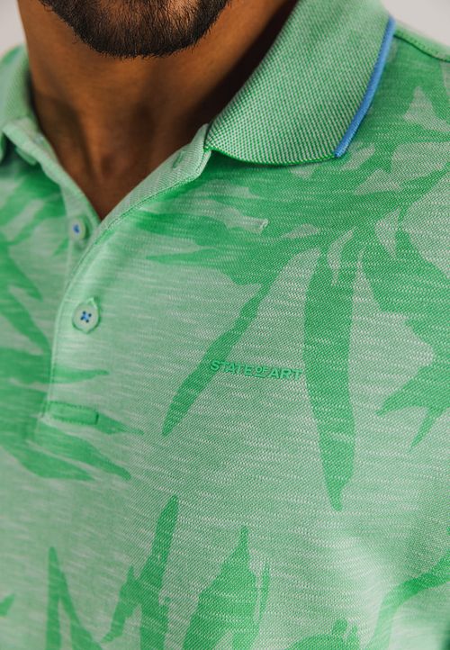 State of Art Poloshirt Faded Leaf Vert Model / Detail