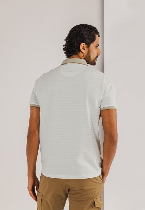 State of Art Poloshirt Jersey Structured Stripe White Model / Achterkant