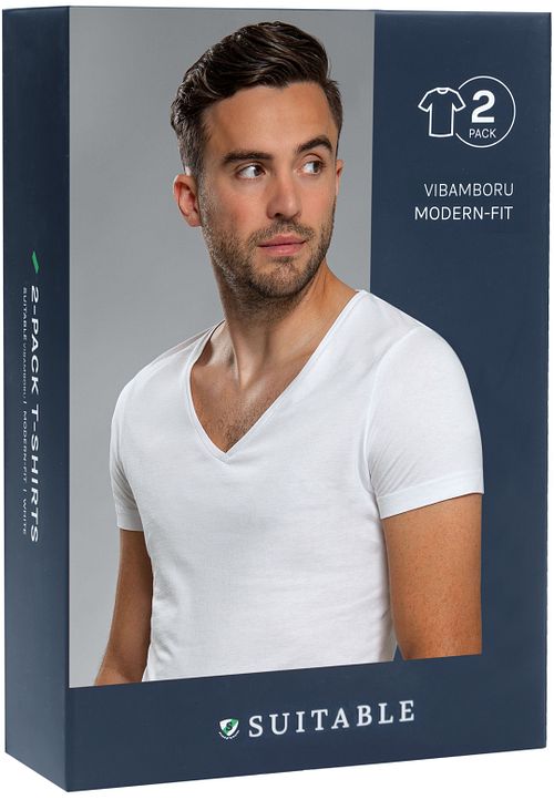 Suitable Vibamboru T-Shirt Deep V-Neck White 2-Pack Verpakking