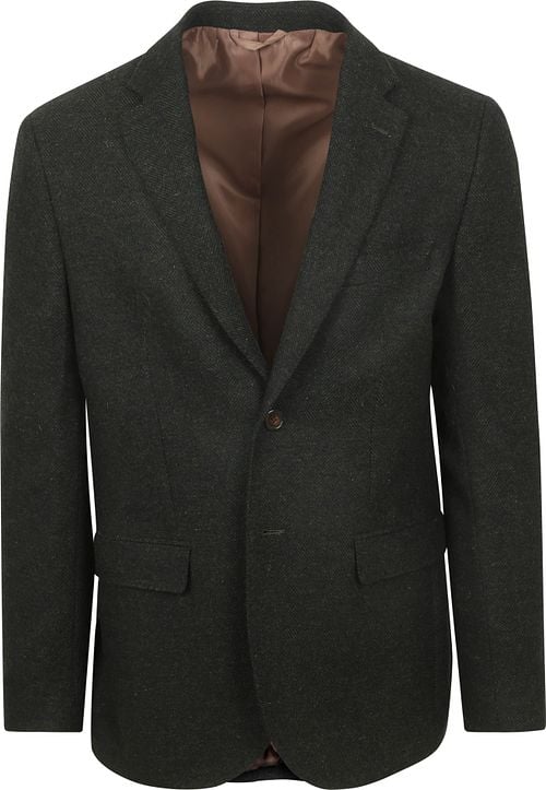 Suitable Blazer Herringbone Merino Wool Dark Green