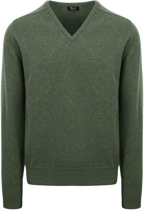 William Lockie Pullover Lambswool V-Neck Olive Green Product