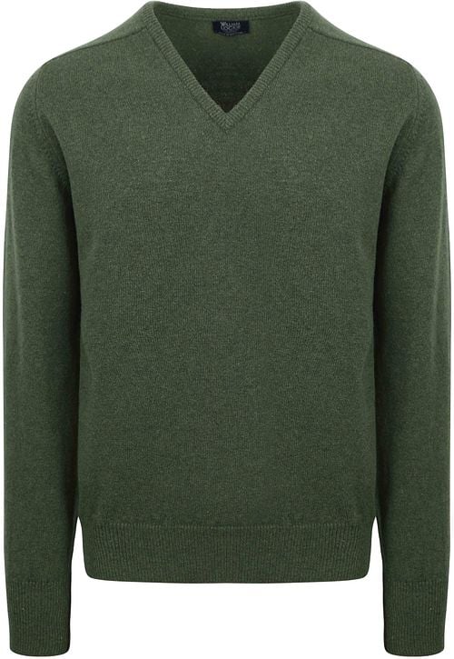 William Lockie V-Auschnitt Pullover Lammwolle Rosemary Grün Product