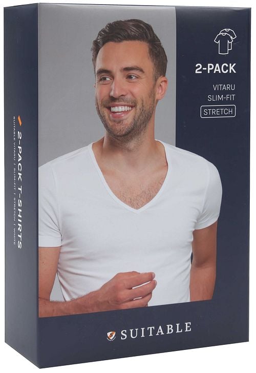 Suitable Vitaru T-Shirt Tiefer V-Ausschnitt Weiß 2-Pack Verpakking