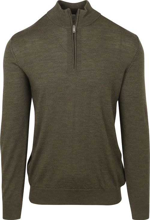 Profuomo Half Zip Pullover Merino Wool Olive Green Product