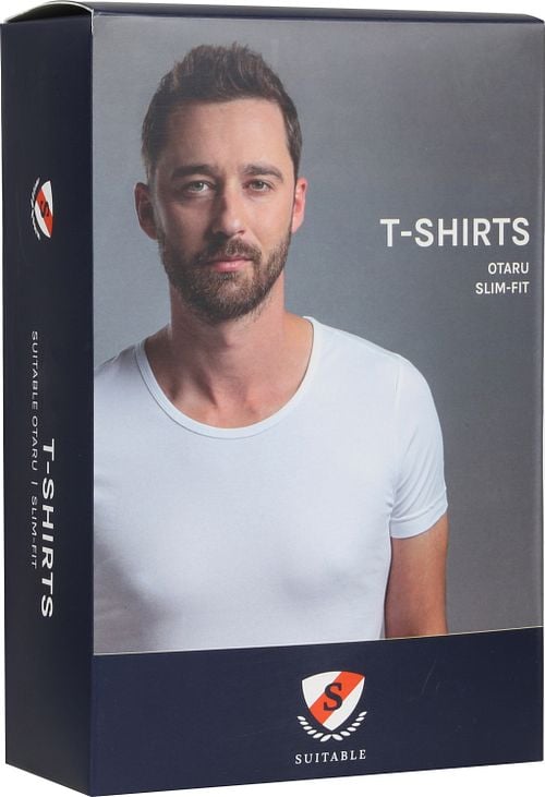 Suitable Otaru T-shirt Wide Round Neck White 4-Pack Verpakking