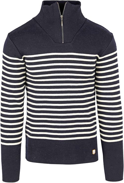 Armor-Lux Camionneur Half Zip Sweater Wool Stripes Navy Product