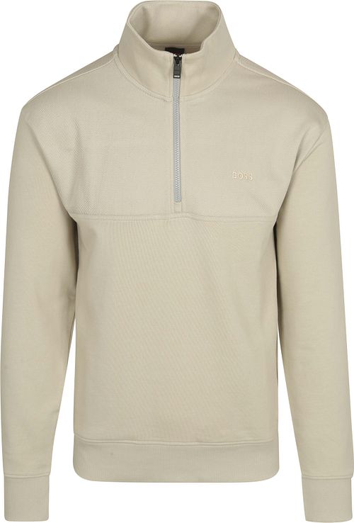 BOSS Courduroy Half Zip Sweater Ecru Product