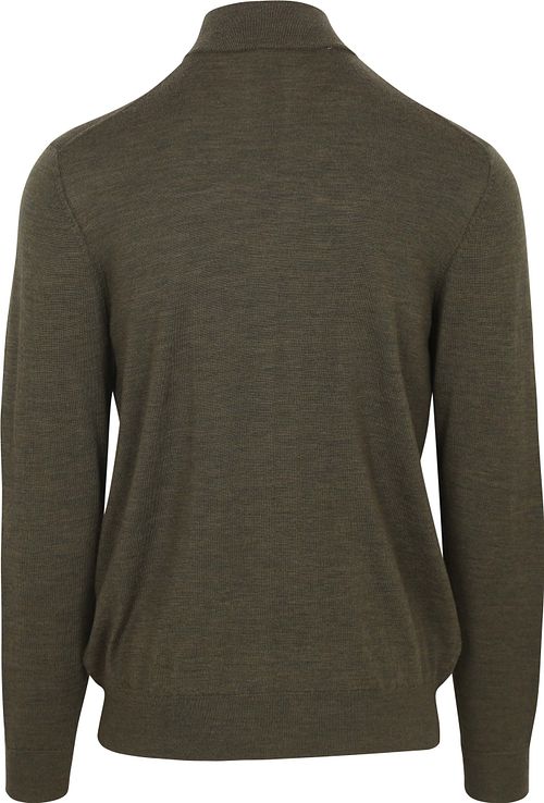 Profuomo Half Zip Pullover Merinowolle Olivgrün Product / Achterkant