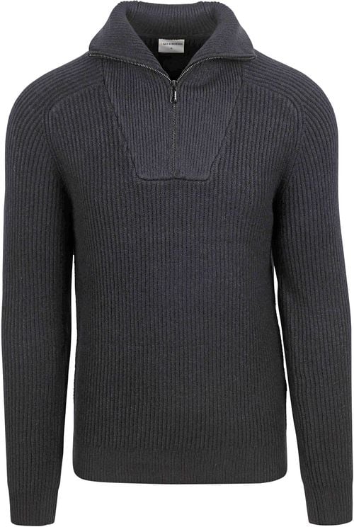 No Excess Half Zip Trui Two Coloured Melange Zwart Product