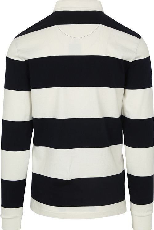 Steppin' Out Rugby Polo Shirt Stripe Navy White Product / Achterkant