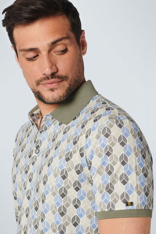 No Excess Poloshirt Druck Blau Grün Model / Zijkant